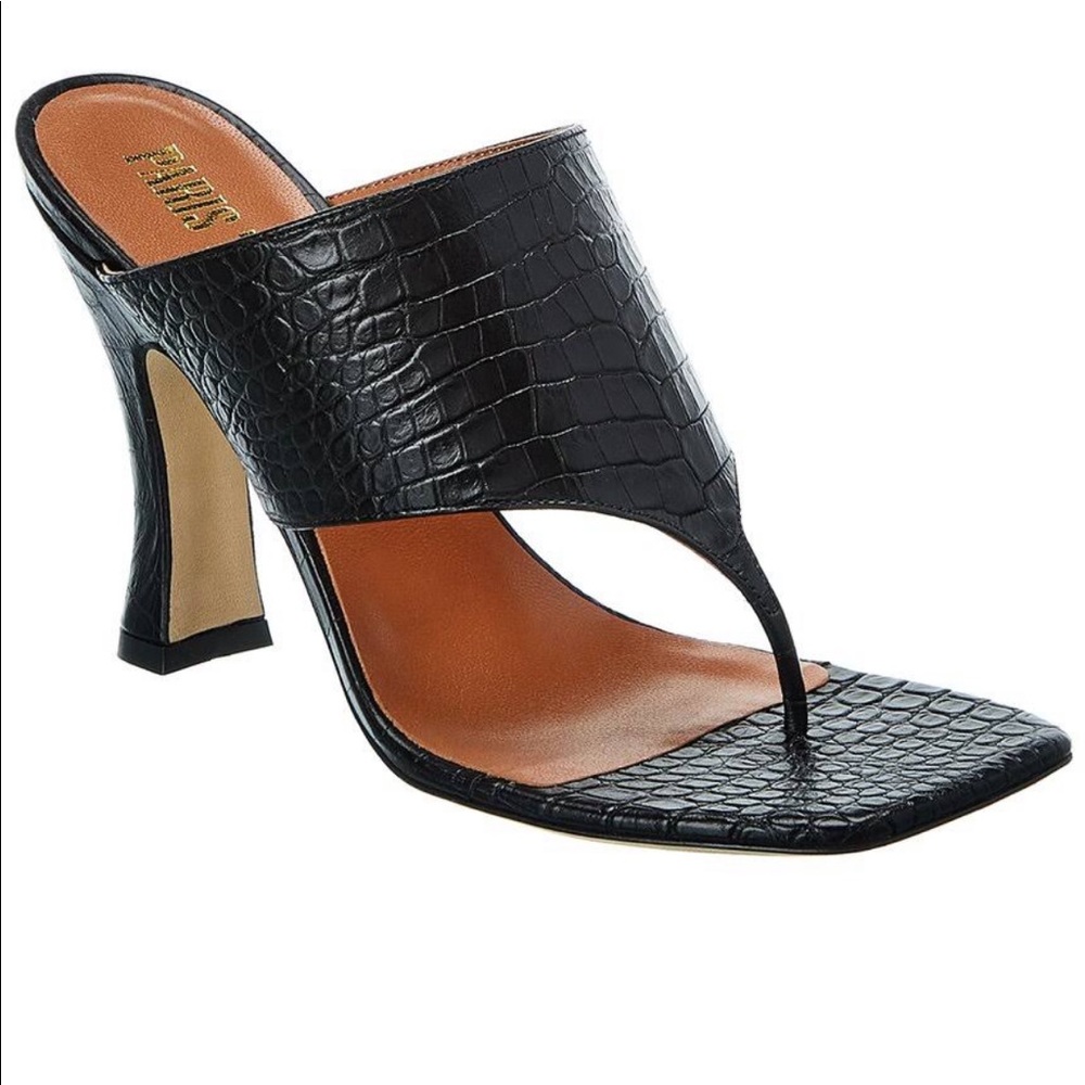 Paris Texas Black Croc-Embossed Toe-Loop Sandal